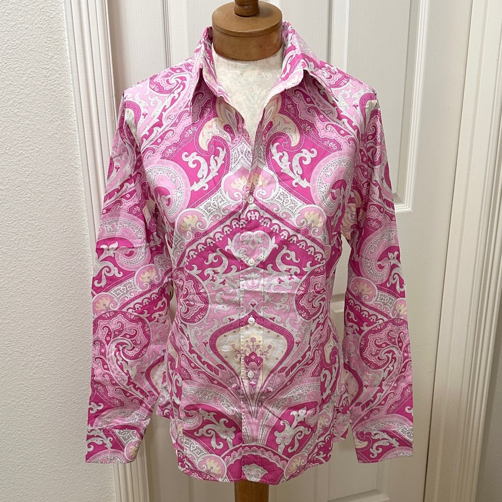 Craig Taylor “Mia” Fit Pink Paisley L/S Collared Button Down Dress Shirt - Large